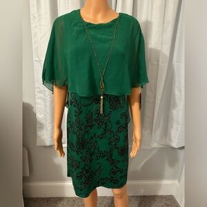 Pretty EnFocus Studio size 6P green blue print scarf dress necklace petite new